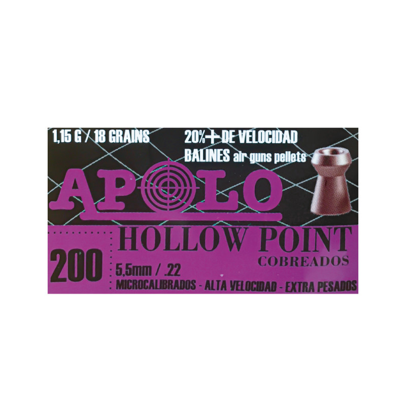 Balines APOLO 5,5mm Mod. Hollow Point Cobreado 1.15gr 200x40 #E19991