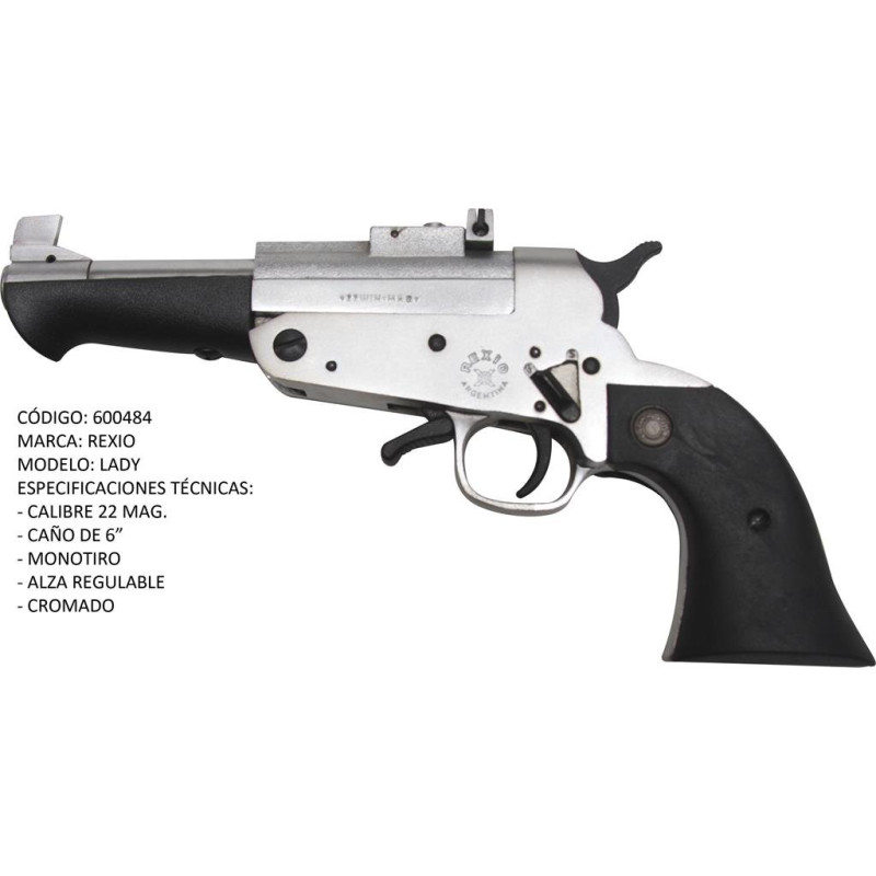 Pistolon Rexio 22MAG Lady Monotiro Nickelado 6p