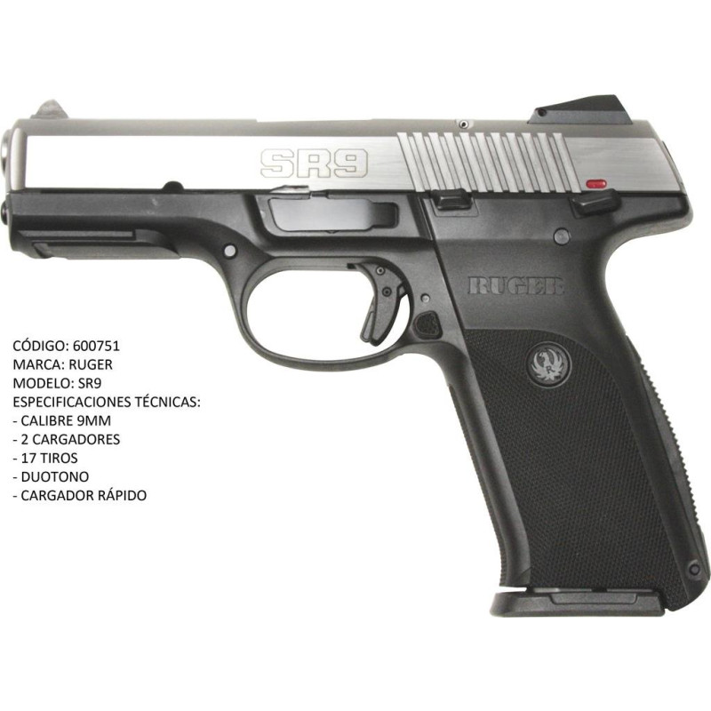 Pistola Ruger 9mm SR9 2C 17T DT #3301 Carg. Rap.