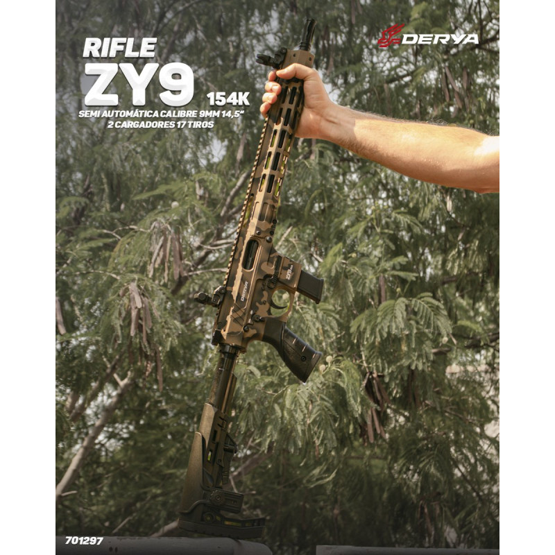 Rifle Semiautomático DERYA cal 9mm Mod. ZY9 C154K Camo 14,5P 2 carg 17 tiros